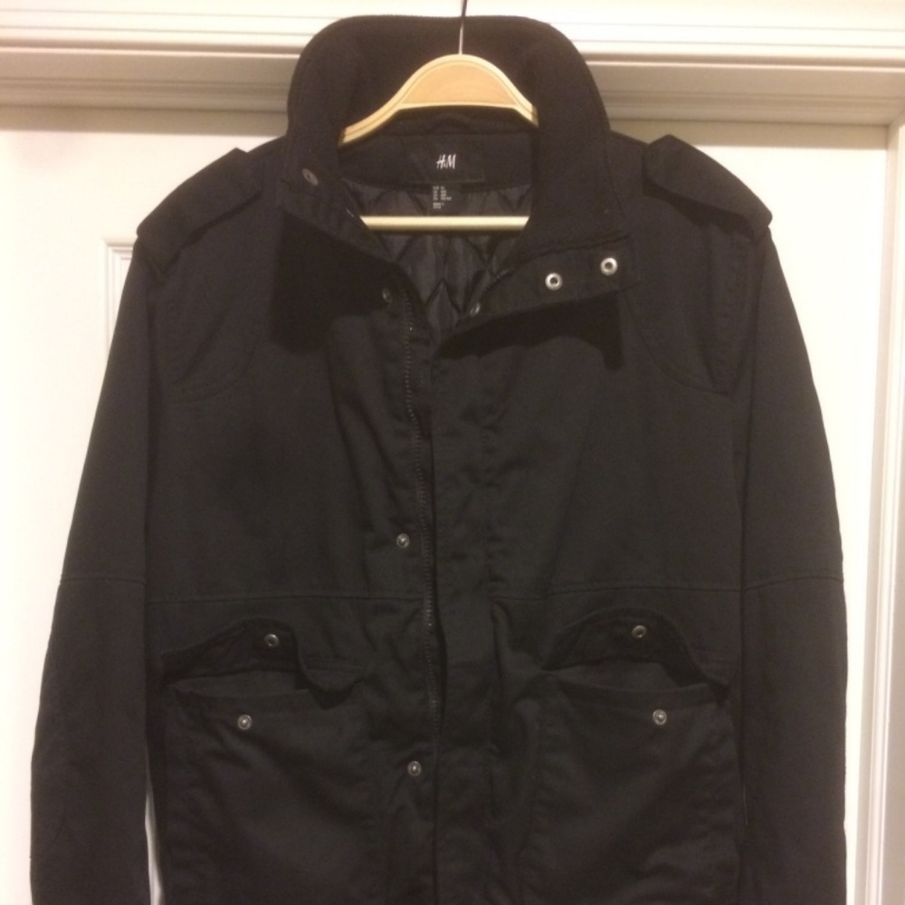 H&M Black Military Style Bomber Jacket Size 40